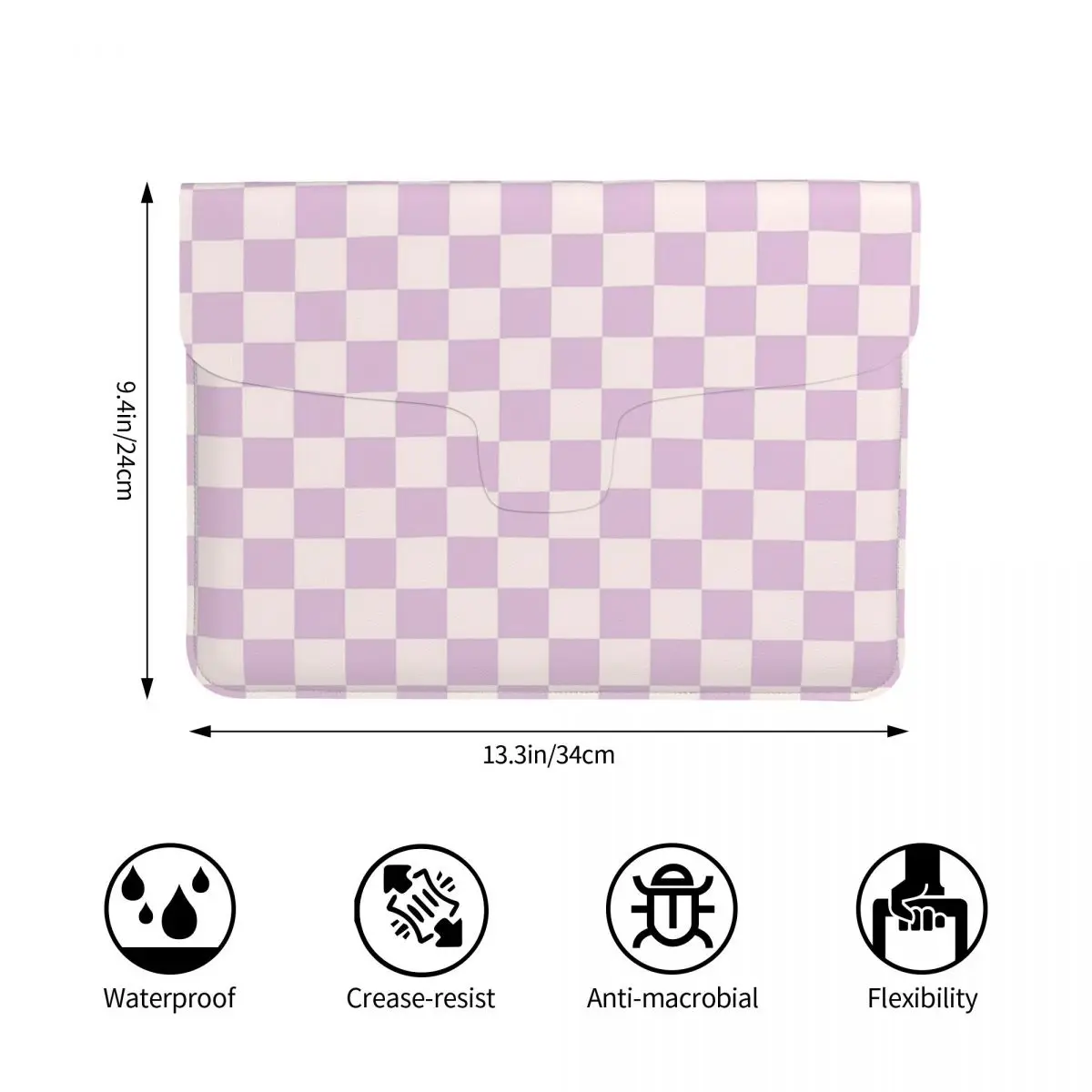 Checkerboard Check Checked In Light Lilac Purple Pink PU Leather Horizontal Laptop Shockproof Soft Lining Notebook Case 13 Inch