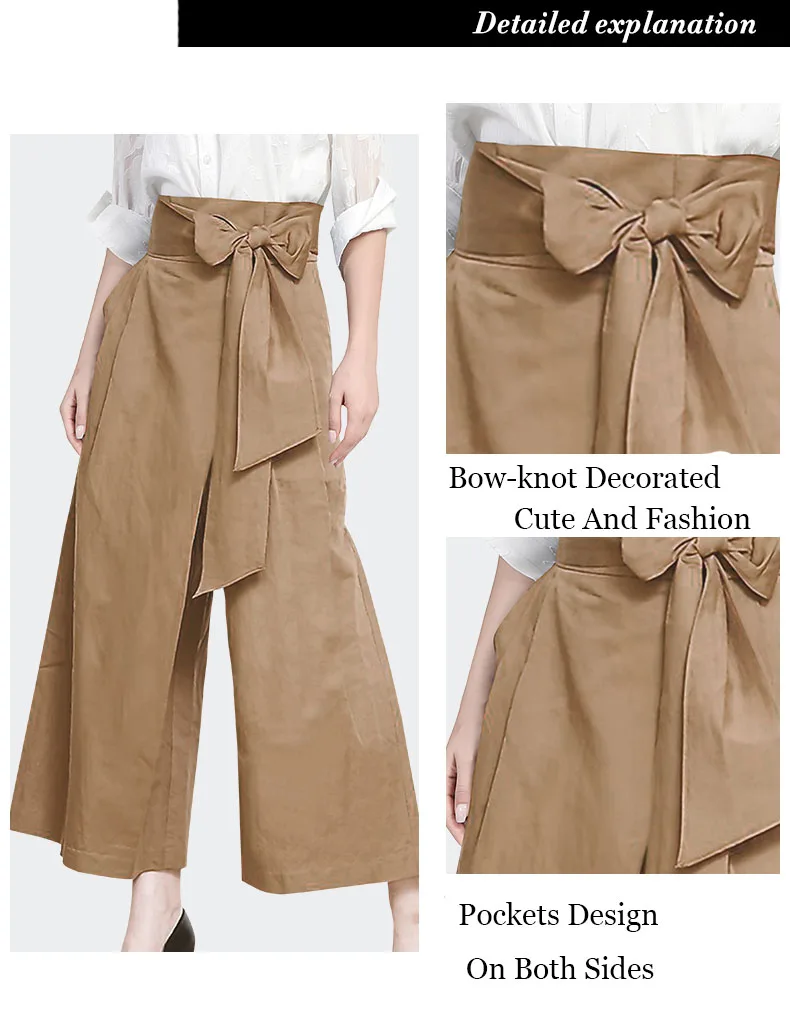 Fashion High Waist Khaki Wide Leg Pants Women' Spring Summer Loose Casual Straight Long Trousers With Bow Cargo pants