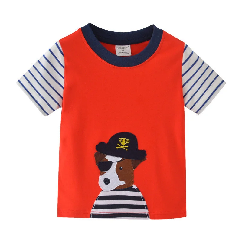 Jumping Meters 2-7T Striped Boys Girls Tees Tops Cotton Clothes Short Sleeve T shirts Kids Fashion Tees  for Boys