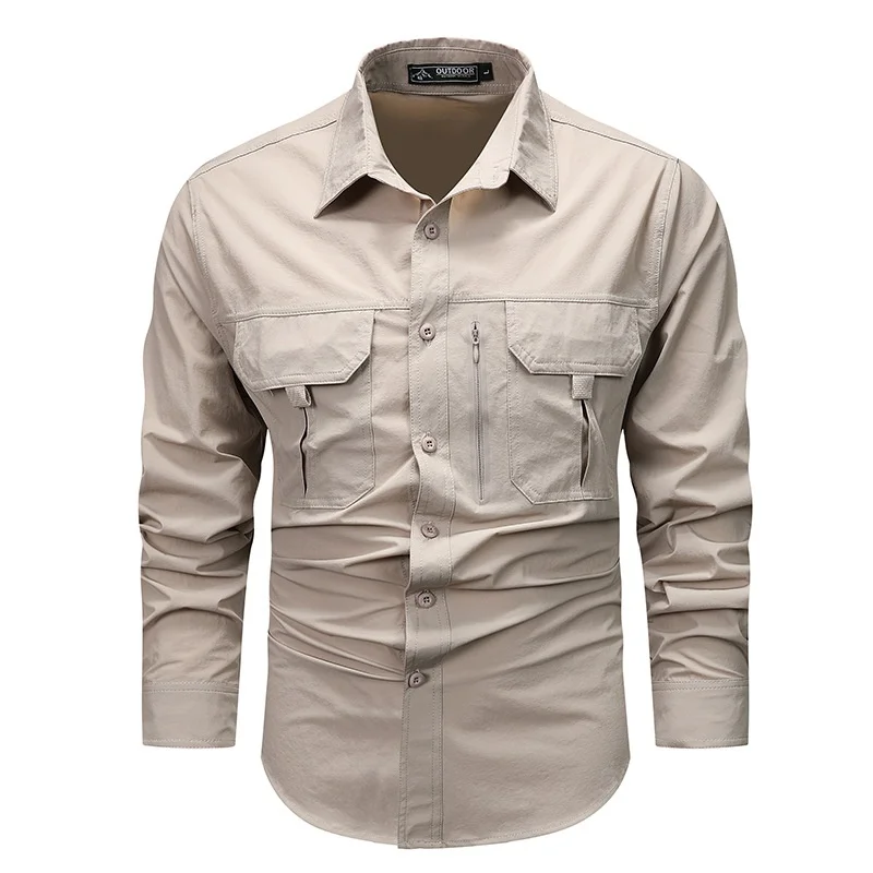 

Retro Workwear Long Sve Men's irt Spring Faion Loose Casual Hong Kong Sle Trendy Outerwear Nylon Material Wear Resis...