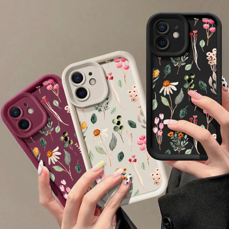 Colored Plants Soft TPU Case For iPhone 15 16 Pro Max 14 Plus 13 12 11 Pro Max XR X XS 7 8 SE Shockproof Silicone Phone Cover