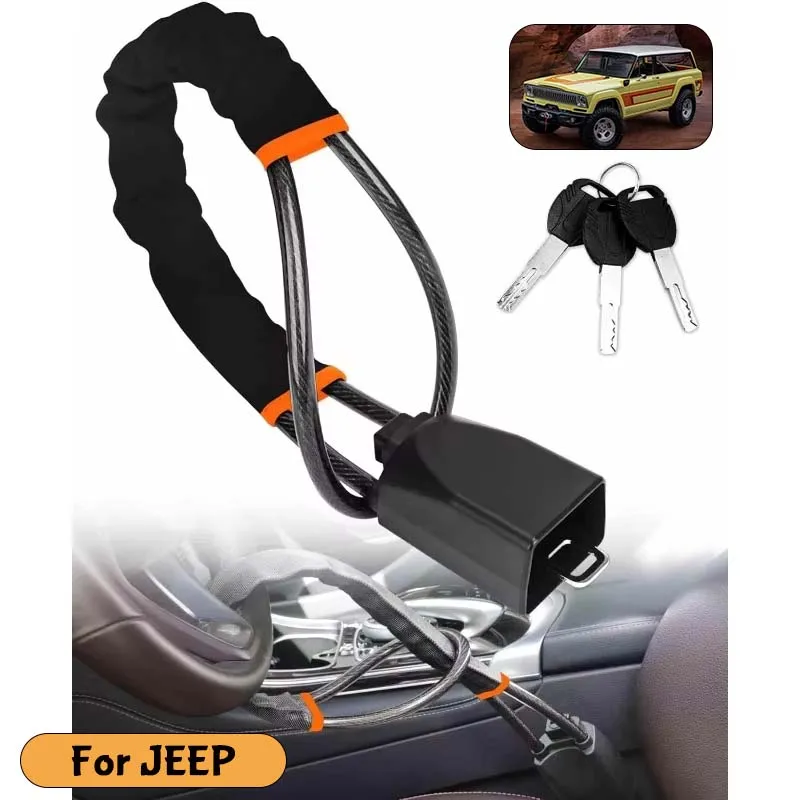 For JEEP Car Steering Wheel Lock Steel Rope Anti-Theft Lock With Seat Belt Socket Vehicle Security Locking System