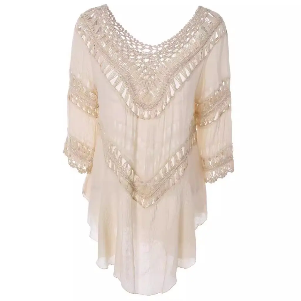 Blusa de Bikini holgada de longitud media para mujer, estilo europeo y americano, ropa de playa hueca con costura de gancho grande 118A