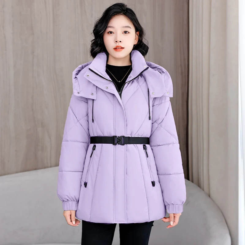 

Women's Mid-Length Winter down Cotton Jaet Thiened Coat with Detachable Cap Waist-Cinching Slimming Design 2025 New Sle