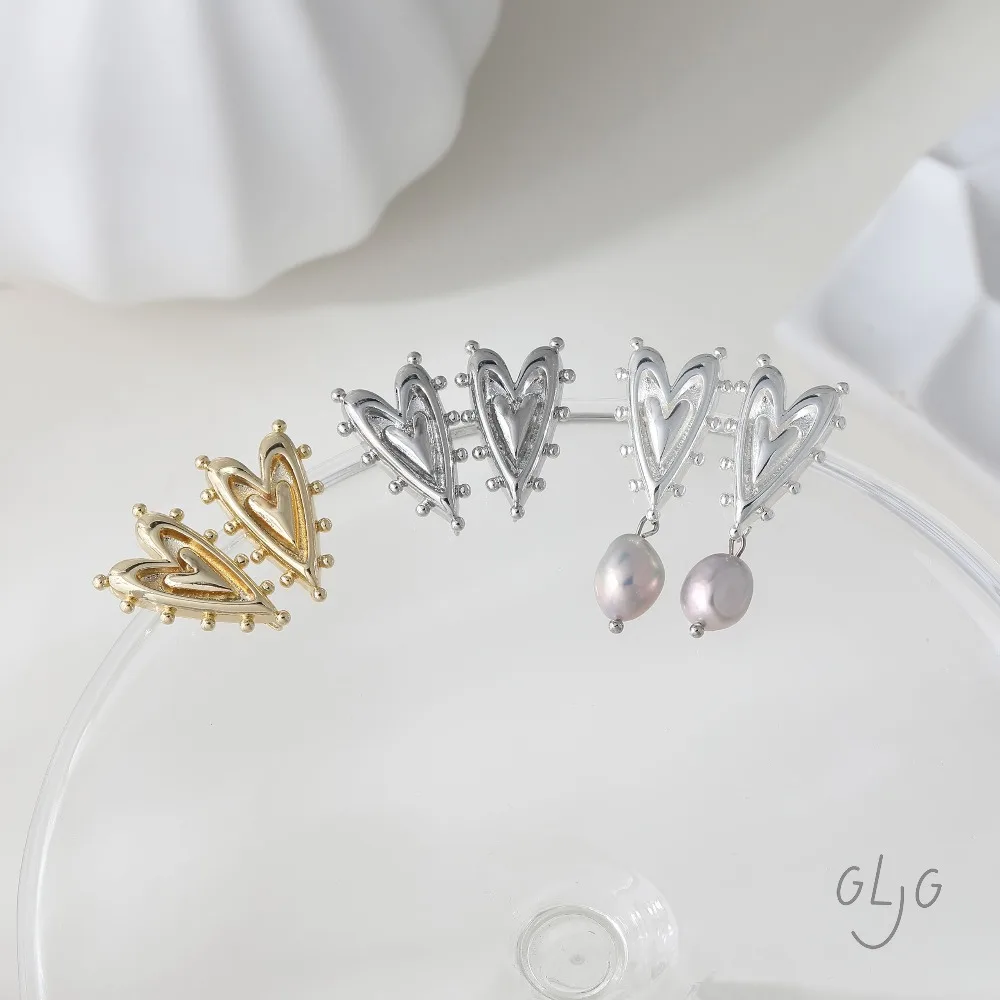 2PCS Dainty Heart Ear Studs for Jewelry Making Earrings Components DIY Brass 14k Gold Plated Accessories 25*15mm