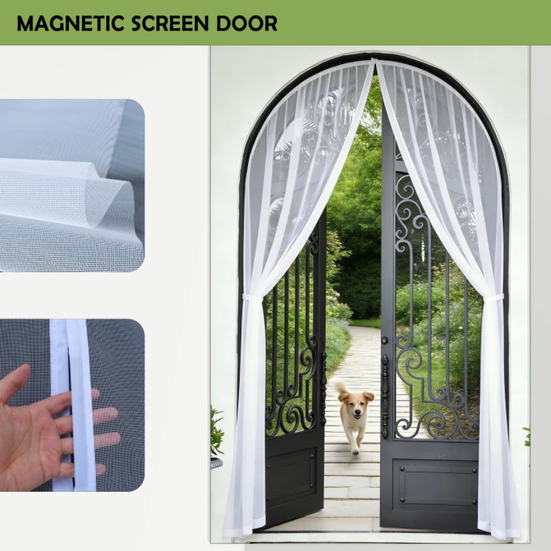Arched Magnetic Screen Door, Hands Free Self Sealing Mosquito Net, Pet Friendly Arc Screen Curtain for Front Entry Door, Custom
