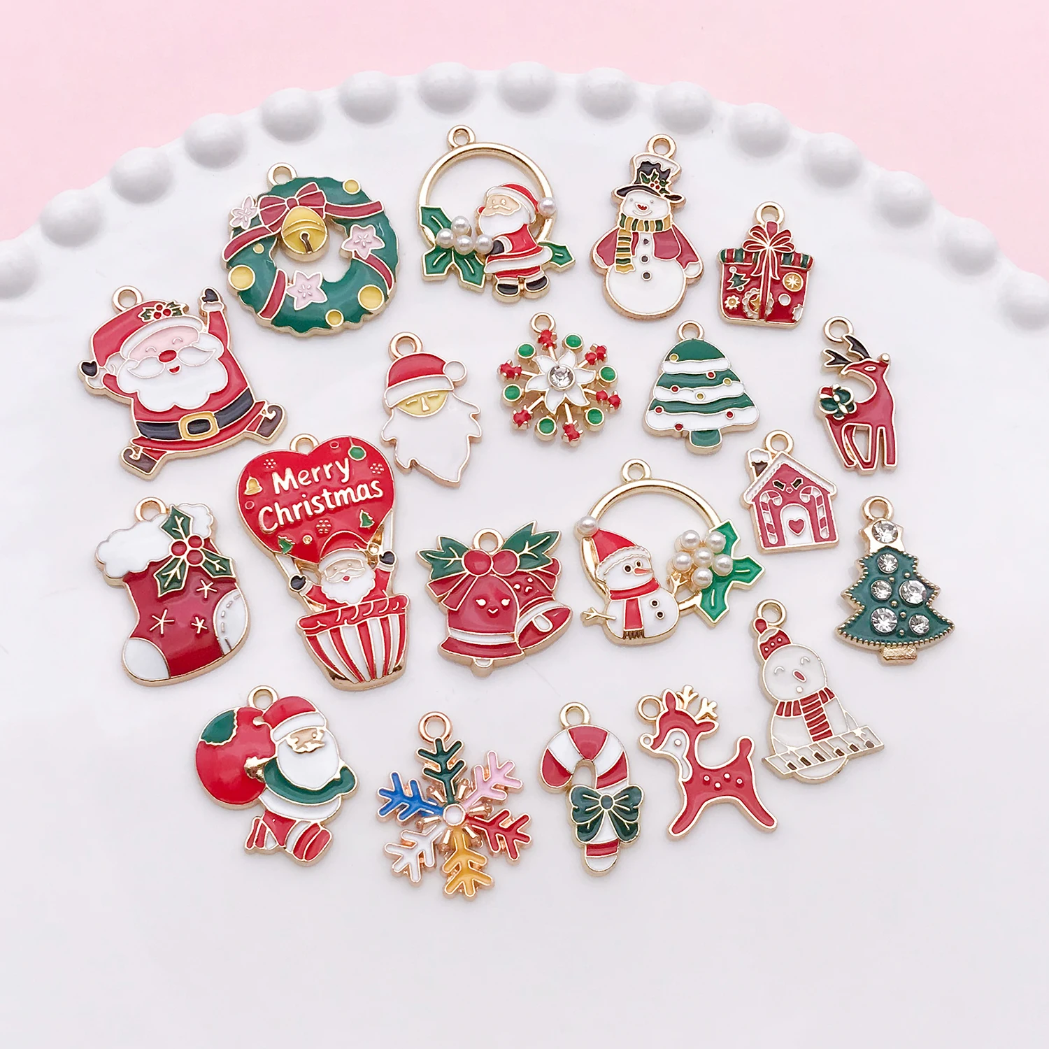 2pcs/20pcs Alloy Enamel Christmas Tree Deer Pendant Jewelry Making DIY Earrings Charms for Jewelry Bracelets Necklace