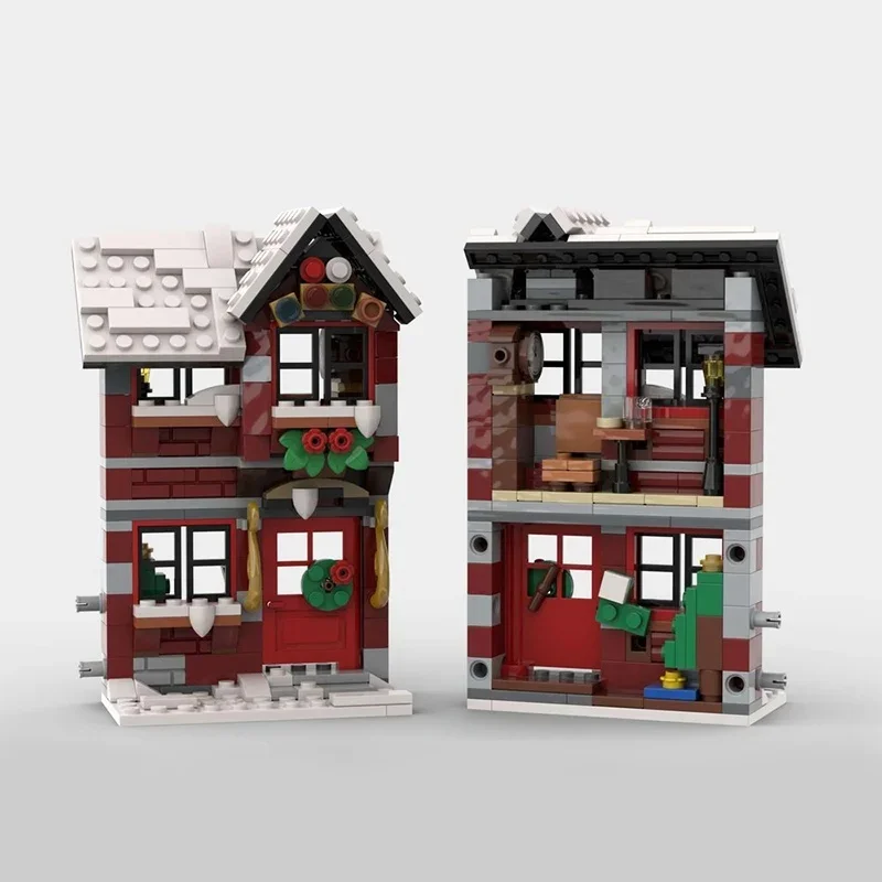 822 stuks MOC Drie Kleine Winterhuizen Model Bouwstenen Constructie Assembleren Kerstcadeau DIY Baksteen speelgoed Kinderen Verjaardag