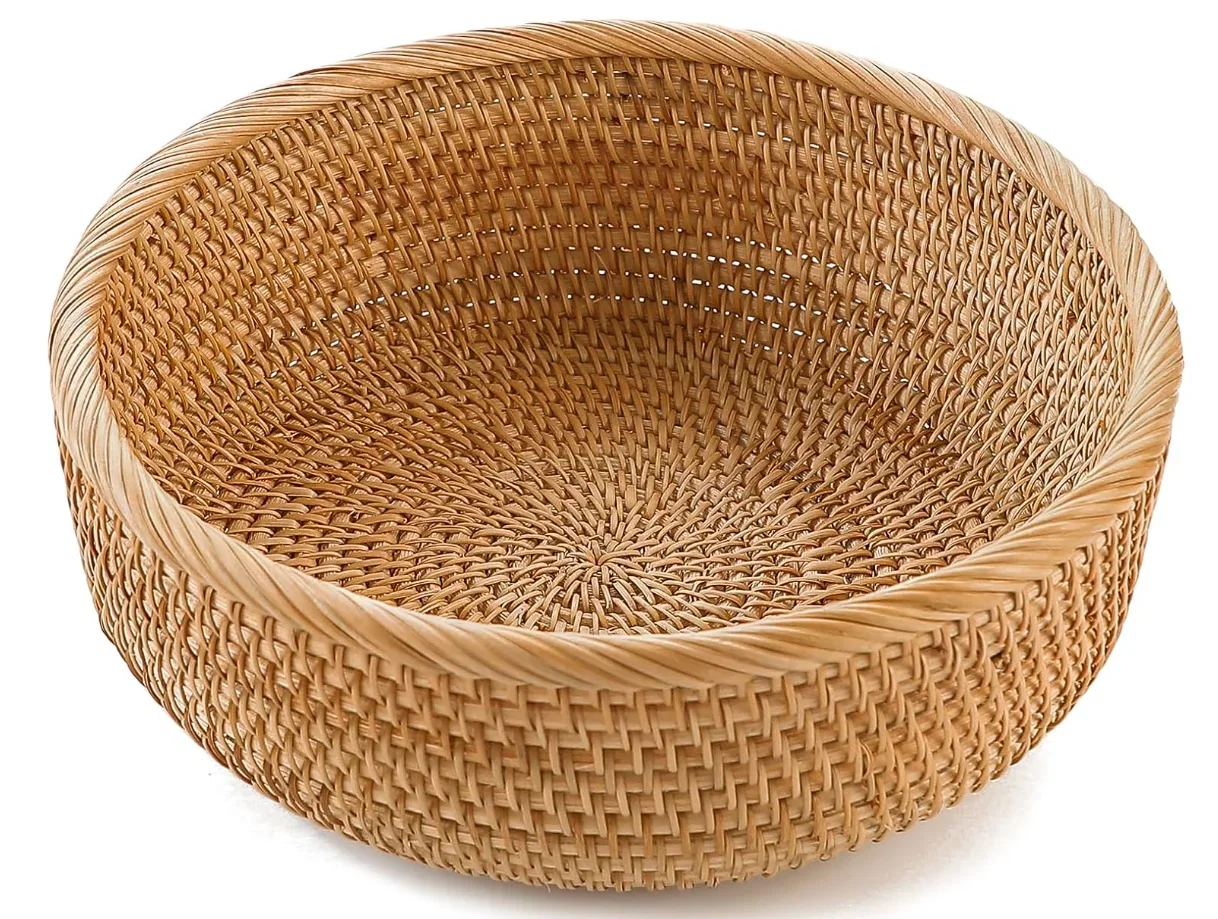 

Handmade Rattan Bread Baskets Round Wicker Fruit Serving Storage Bowls, Natural Woven Decorative Kitchen Counter Organizing (Hon