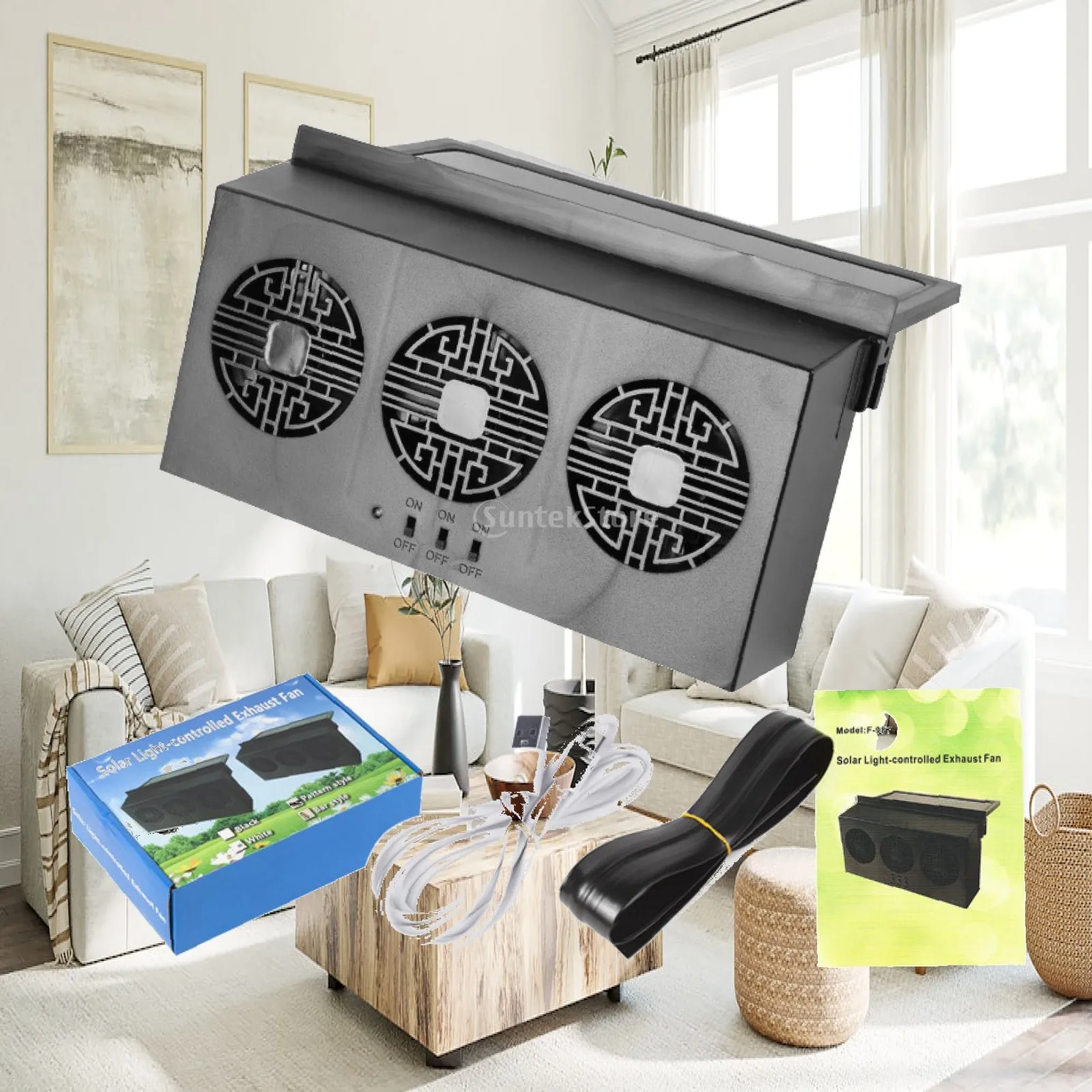 Vehicle Air Cooling Fan Solar USB Double Supply Quiet Exhaust Vent System for Car Window Cooling ABS Plastic