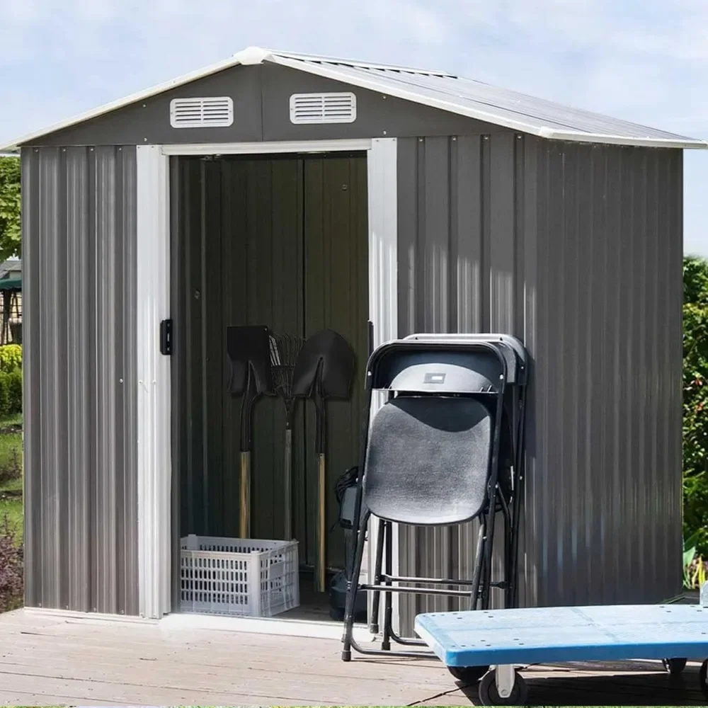 6.3 x 4.3 FT Outdoor Storage Shed, Metal Outside Sheds Storage with Sliding Doors and Vents, Outdoor Storage Cabinet