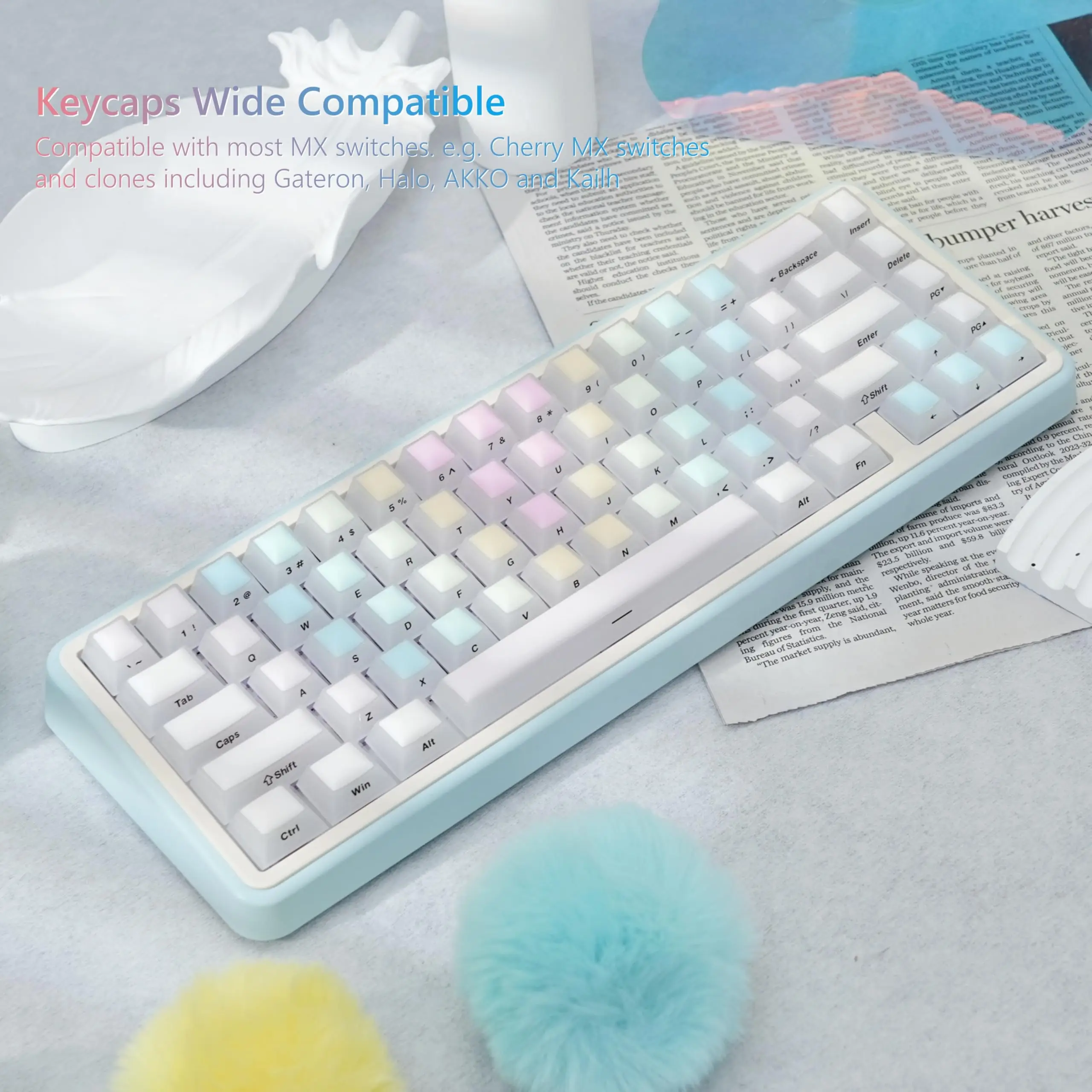 Womier Rainbow Rubber Keycaps Cherry Profile Clear Jelly Keycaps Custom Keyboard Keycaps for Cherry MX Switches Gaming Keyboard