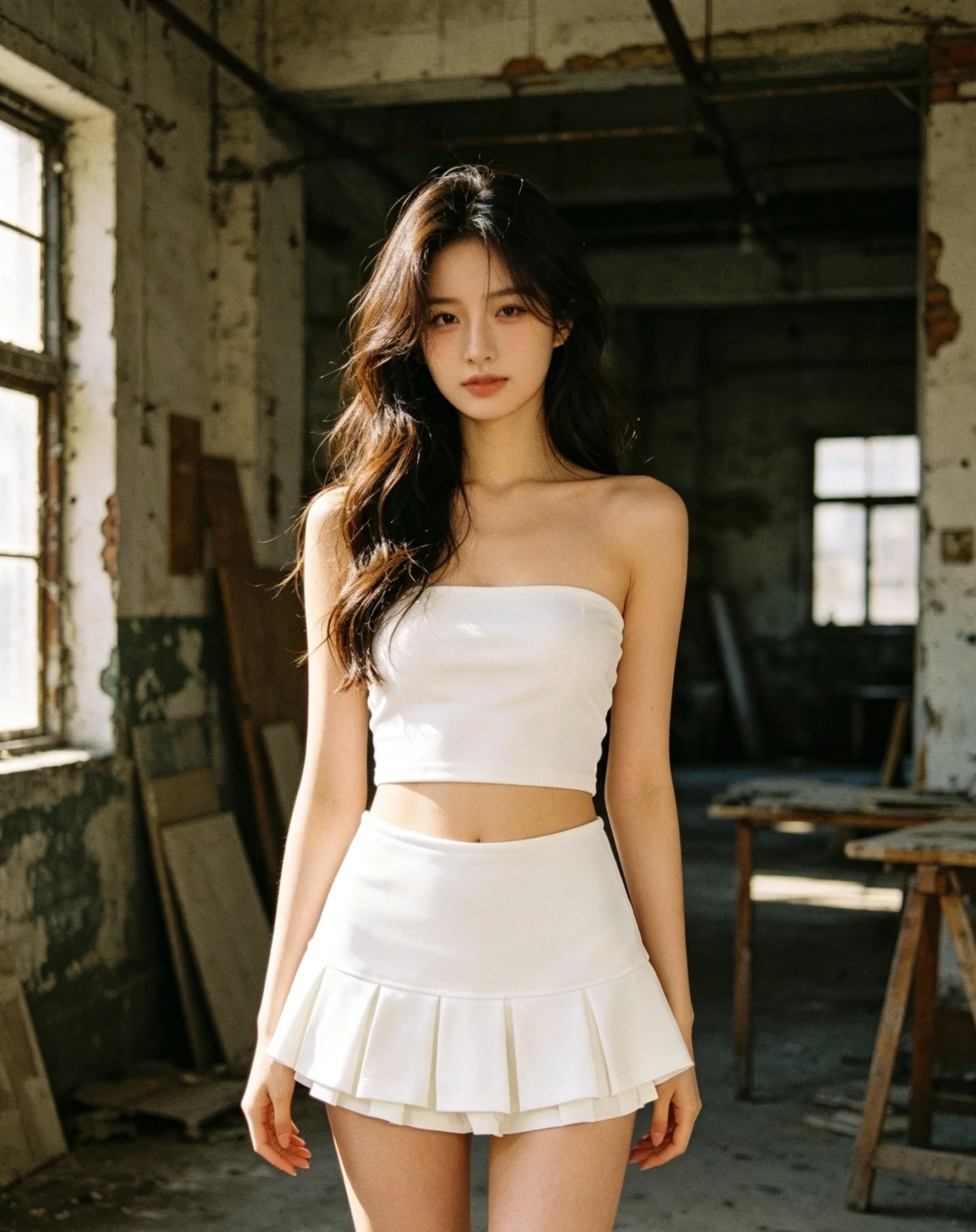 American Retro Pure White Low-Waisted Pleated Short Skirt, College Style, Age Reducing, Perfect Body Proportion, Spicy Girl, Ver