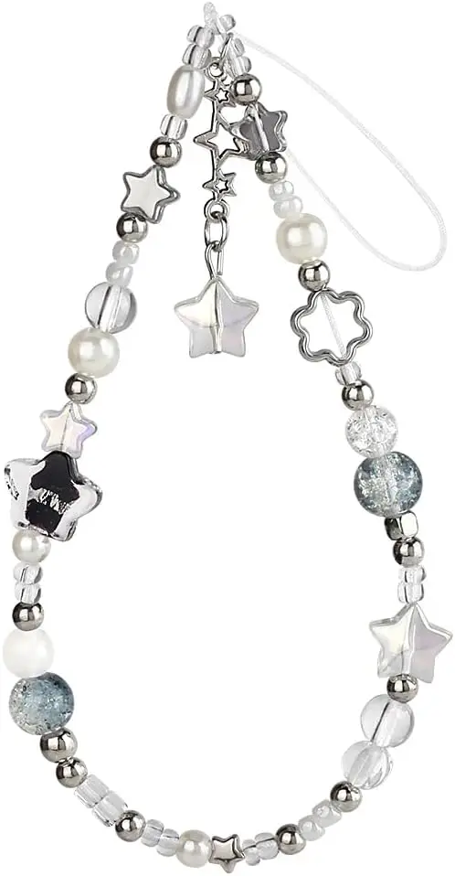

Cute Beaded Phone Chain with Pearl Charm for Cellphone Wrist Strap Keychain Accessory