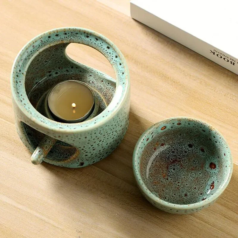 Cylindrical Separated Ceramic Aromatherapy Furnace Green Kiln Transformation Roman Cylindrical Essential Oil Burner Home Decor