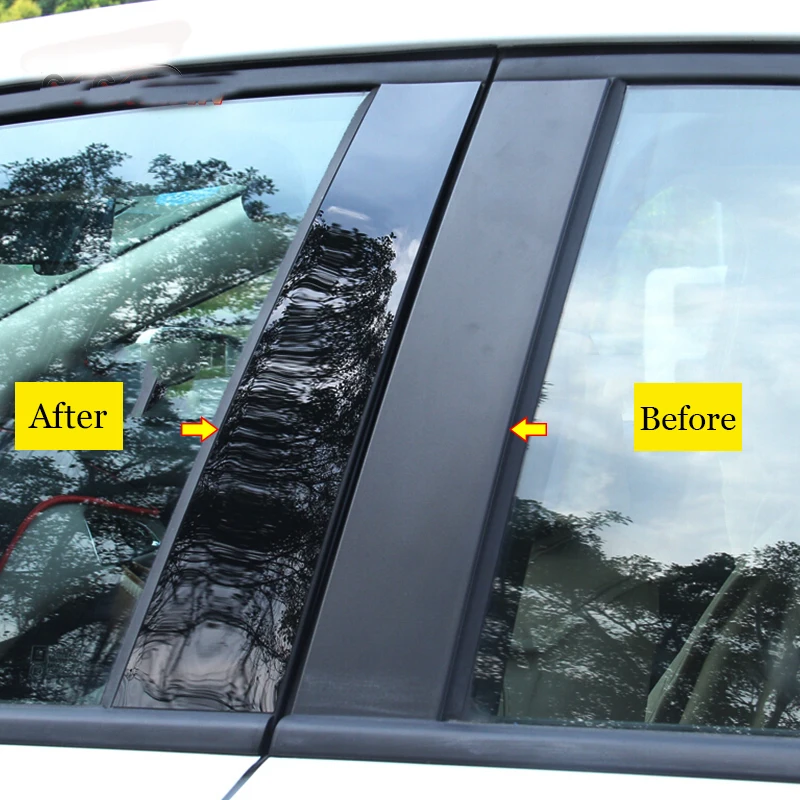 6Pcs PC Material Pillar Post Cover Door Trim Window Piano Black Molding Stickers For Peugeot 308 2012-2015 Car Accessories