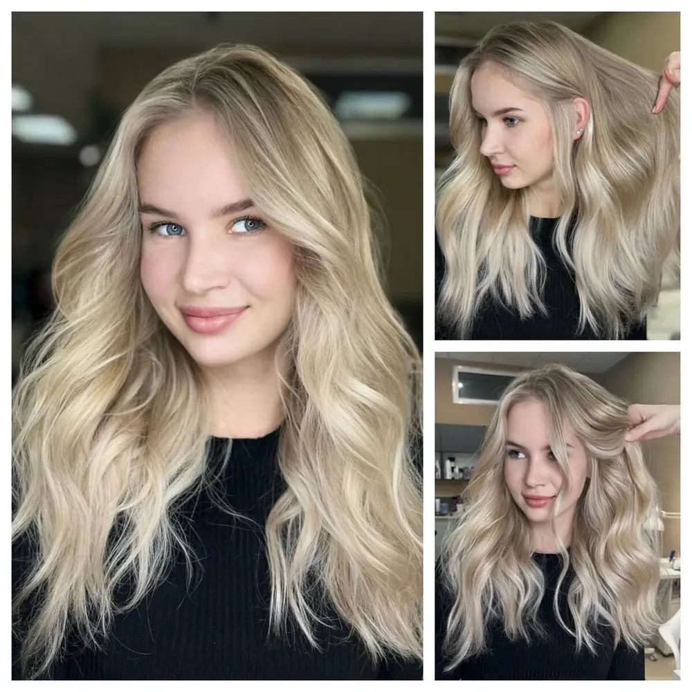 

13x4 Ombre Ash Blonde Lace Front Wig Heat Resistant Fibre Wig 22 Inches Long Body Wave Wig Natural Preplucked Hairline Soft Hair