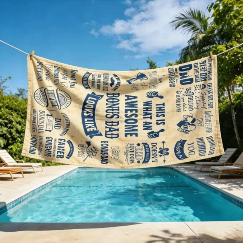 Oversized Microfiber Beach Towel, Father's Day Bonus Dad Quote Print, Quick Dry Sand Resistant, for Beach Pool Vacation