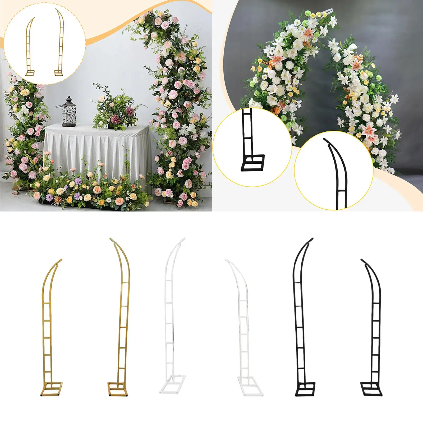 

2Pcs 5.9ft & 6.9ft Metal Wedding Arch Curved Top Graduation Season Parties Archway Sturdy Semi Open Design Backdrop Stand