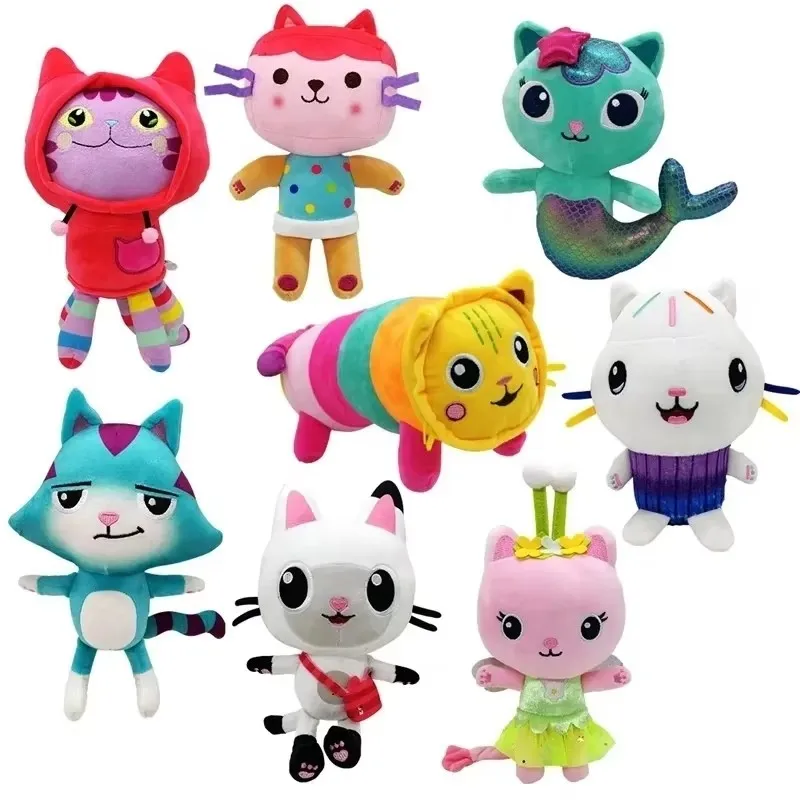 Los 8 estilos más nuevos de Gabby Dollhouse, juguete de peluche, Mercat, animales de peluche de dibujos animados, muñeca de peluche de gato sirena, regalos de cumpleaños y Navidad para niños