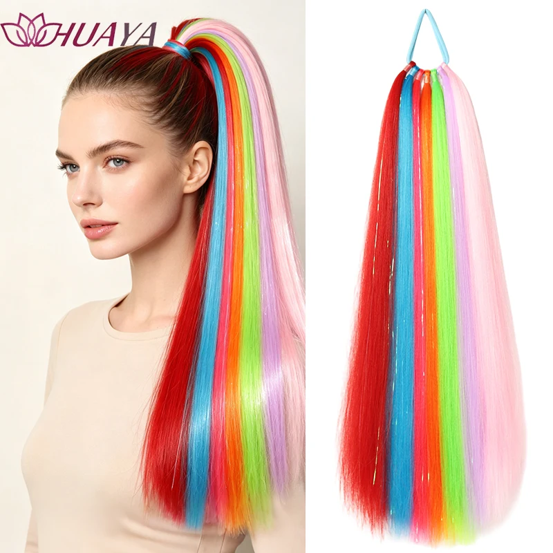 Colorful Straight Synthetic Fiber Hair Tie Ponytail, Easy to Wear, Ideal for Cosplay, Parties, Music Festivals & Daily Styling