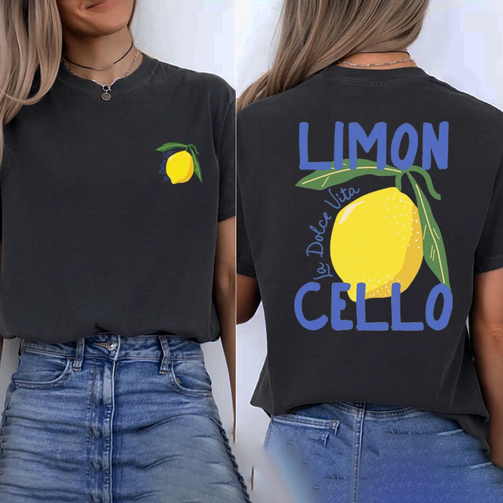 Limoncello La Dolce Vita Italy T Shirt Lemon Shirt Women Short Sleeve Round Neck T-shirts Retro Graphic Tee Lemon Lovers Gift