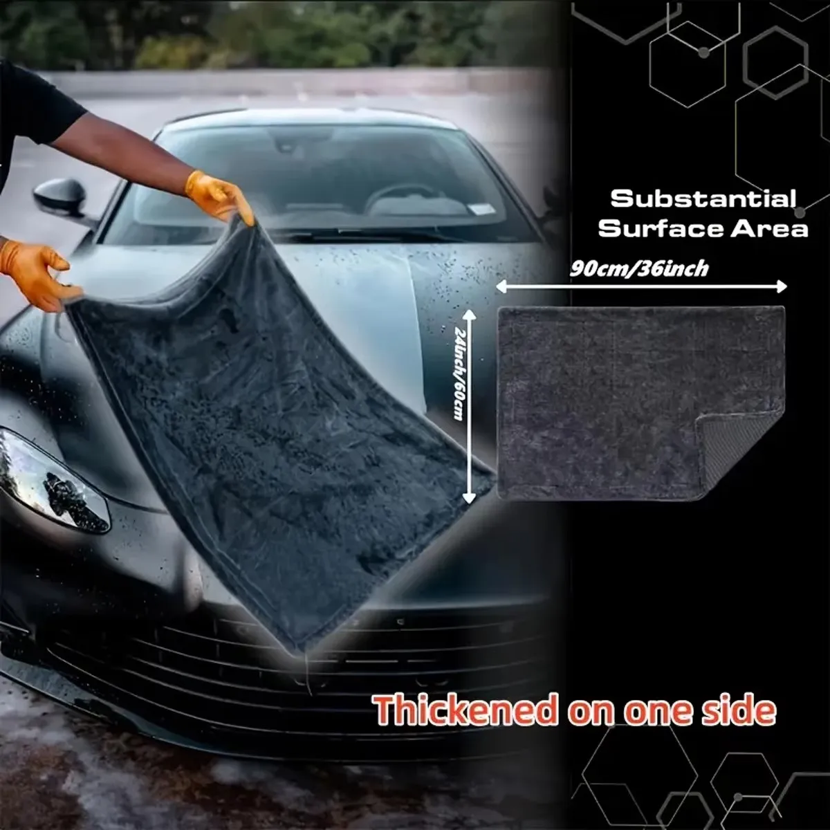 60x90cm Dark Gray Car Microfiber Towel, Oversized Strong Absorbent Car Wash Cloth, High-Efficiency Cleaning Wipe Cloth