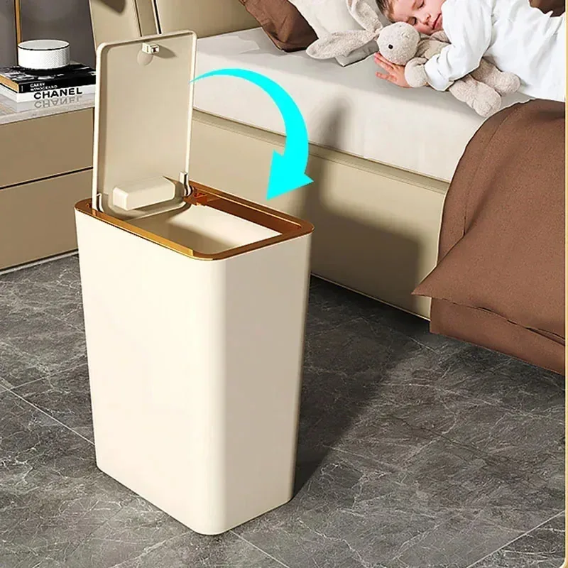 10L Bathroom & Kitchen Odor-Proof Trash Can with One-Touch Opening Modern Design Durable Plastic Space-Saving Leakproof Bin