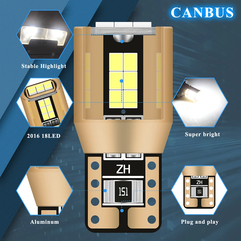 Canbus LED T10 W5W W5W Éclairage intérieur de voiture, lampe breton, feu de dégagement, feu arrière, feu antibrouillard, feux auxiliaires, 2 pièces