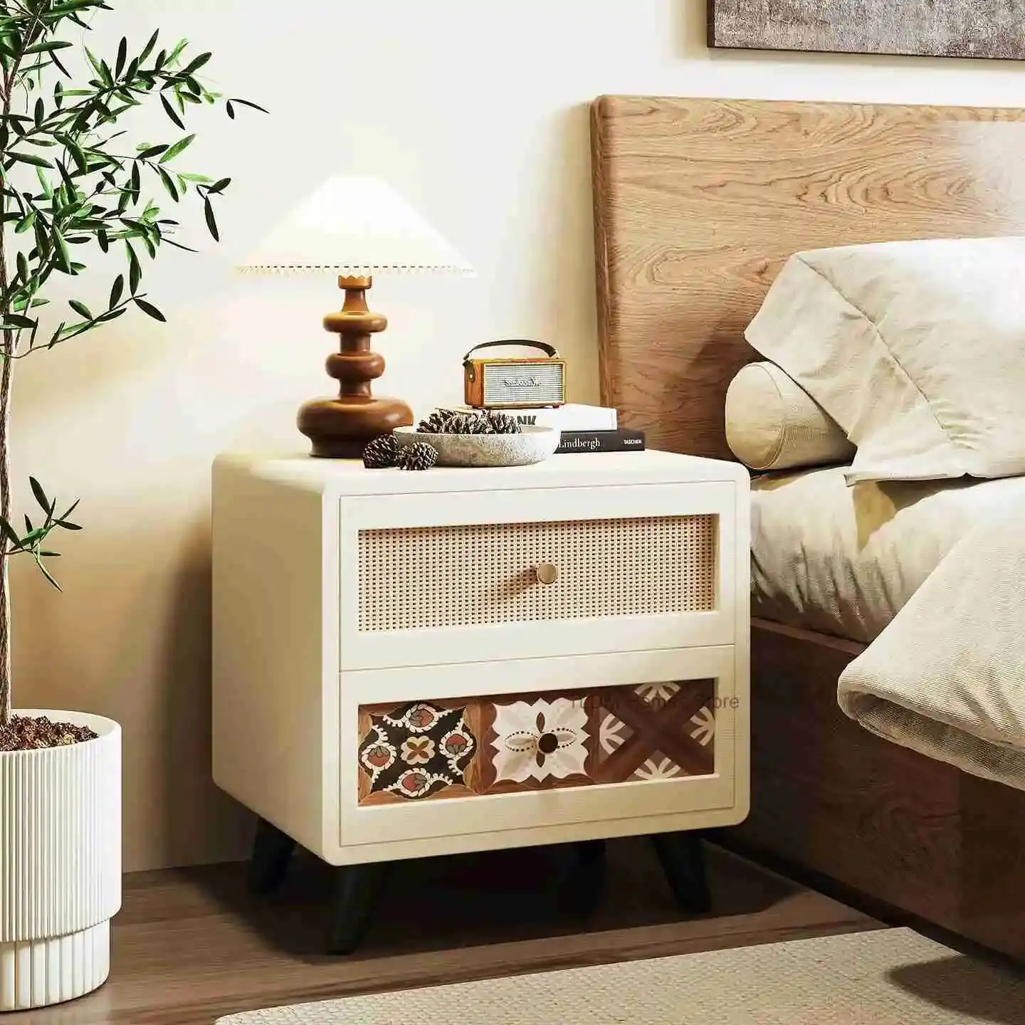 Mesa de Noche Nórdica de Diseño, Cómoda Mesa de Noche Vintage de Nogal, Mesa de Noche de Lujo para Dormitorio, Muebles para Recámara