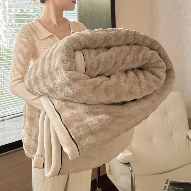 Ultra Soft Imitation Rabbit Fur Throw Blanket Autumn Warm Bubble Fleece Blanket for Bed Sofa Travel Single Double Plush Plaid