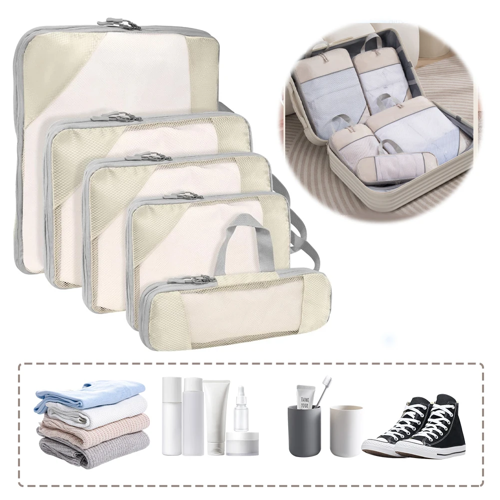 

5Pcs Travel Organizer Bag Large Capacity Lightweight Suitcase Waterproof Travel Duffel Bag Outdoor Hiking Camping Picnic Bag