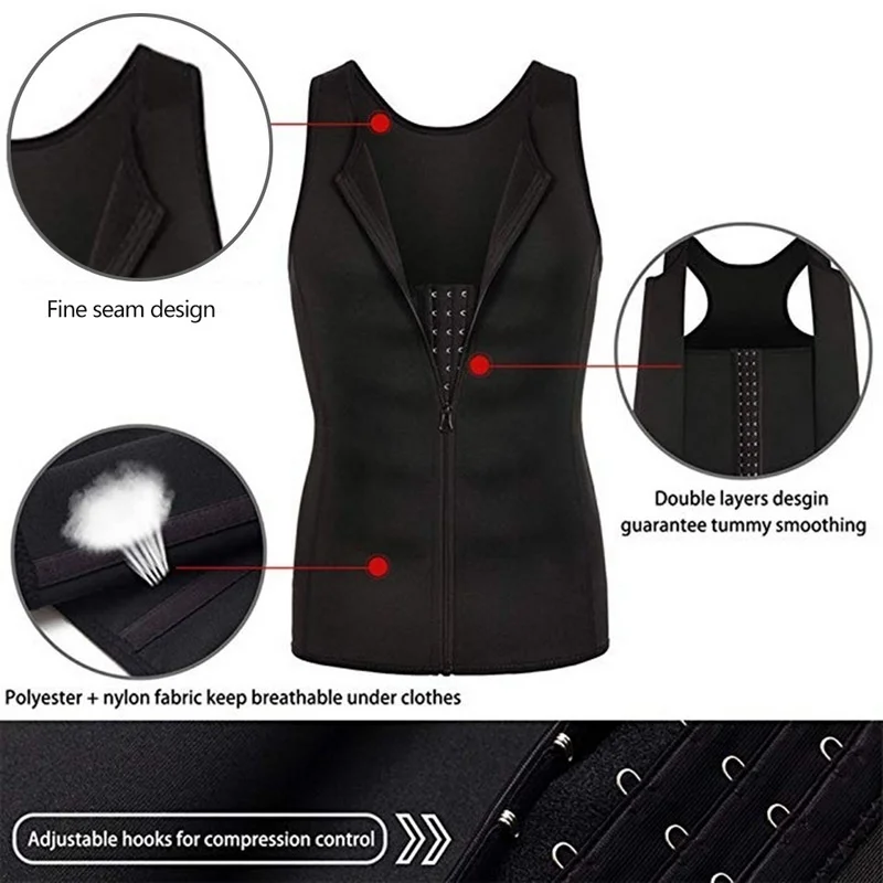 Traje de Sauna moldeador de cuerpo para hombre, chaleco para el sudor, entrenador de cintura adelgazante, camisa para perder peso, quemador de grasa, camisetas sin mangas de entrenamiento, ropa moldeadora con cremallera