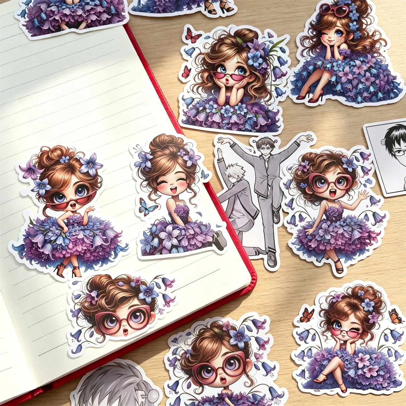 17/34pcs homemade Watercolor flower girl planner stickers, handwriting book, DIY photo albums Water Bottle Laptop Phone Bicycle