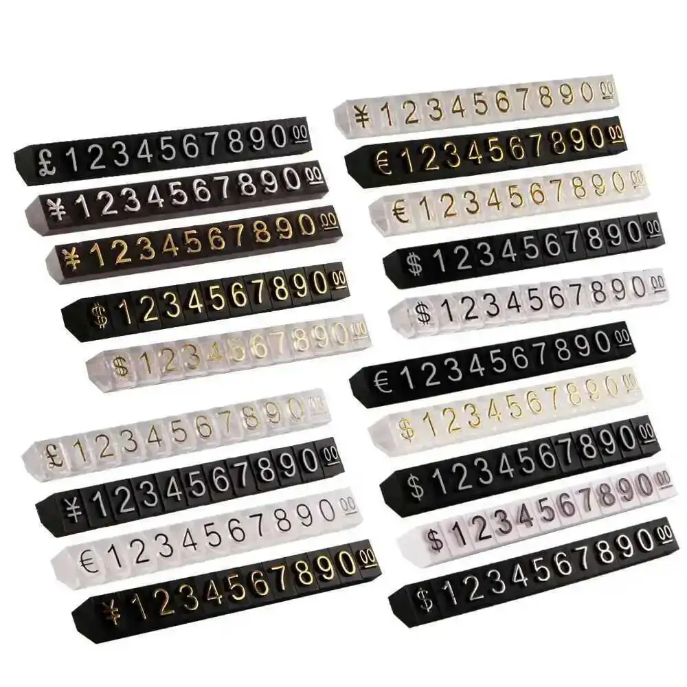 Cubo de exhibición de precios ajustable para joyería, soporte de mostrador, kit de bloques de precios con números, letras, dólares y euros