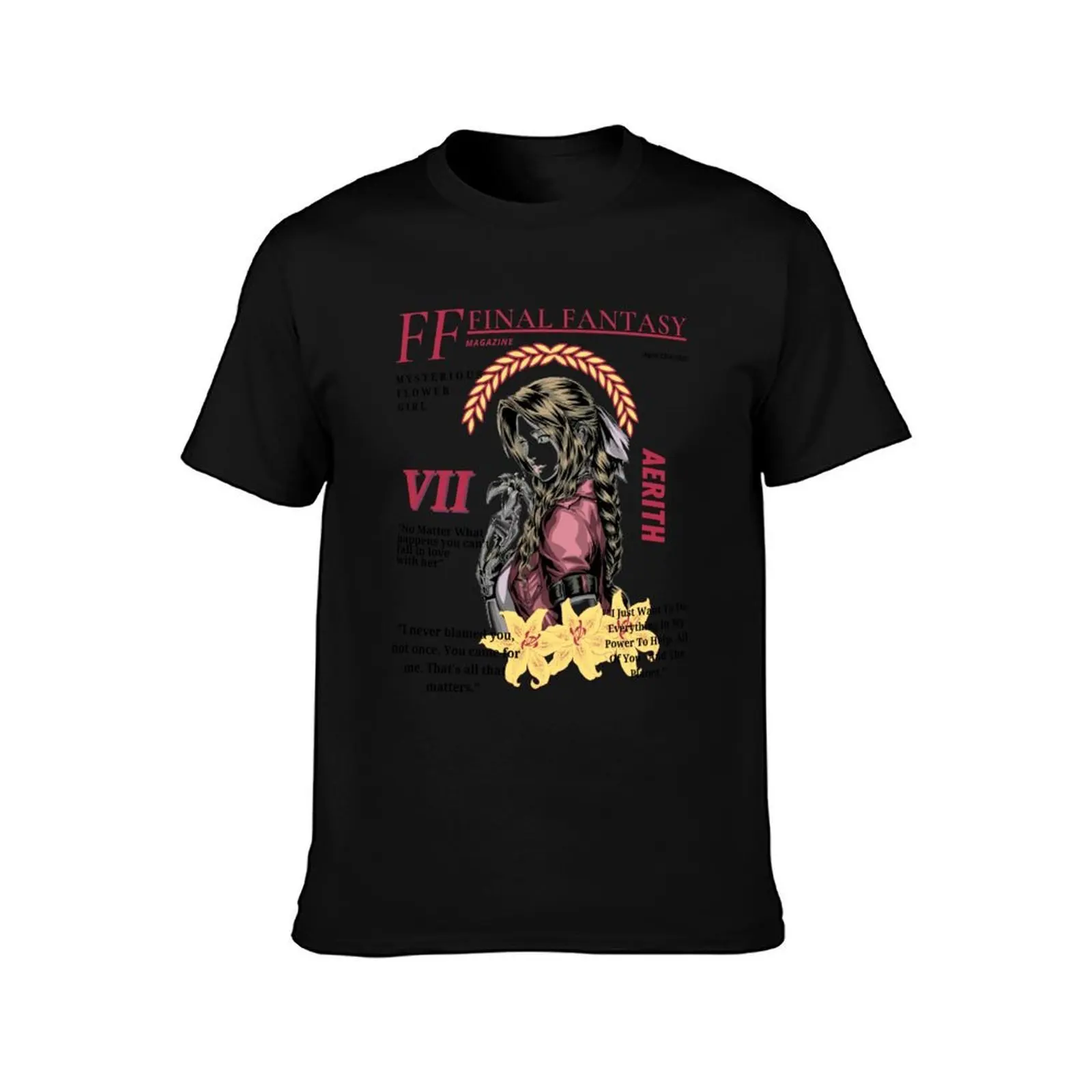 Aerith Gainsborough FF7 Magazine T-Shirt, Summer Casual Cotton Tee, Oversized Streetwear Tops, Vintage Graphic Print