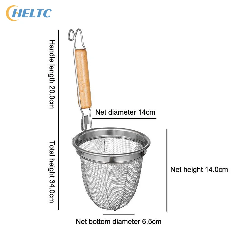 Noodle Strainer Stainless Steel Wooden Handle Noodle Funnel Multifunction Serving Basket Food Strainer Drainer Kitchen Gadgets