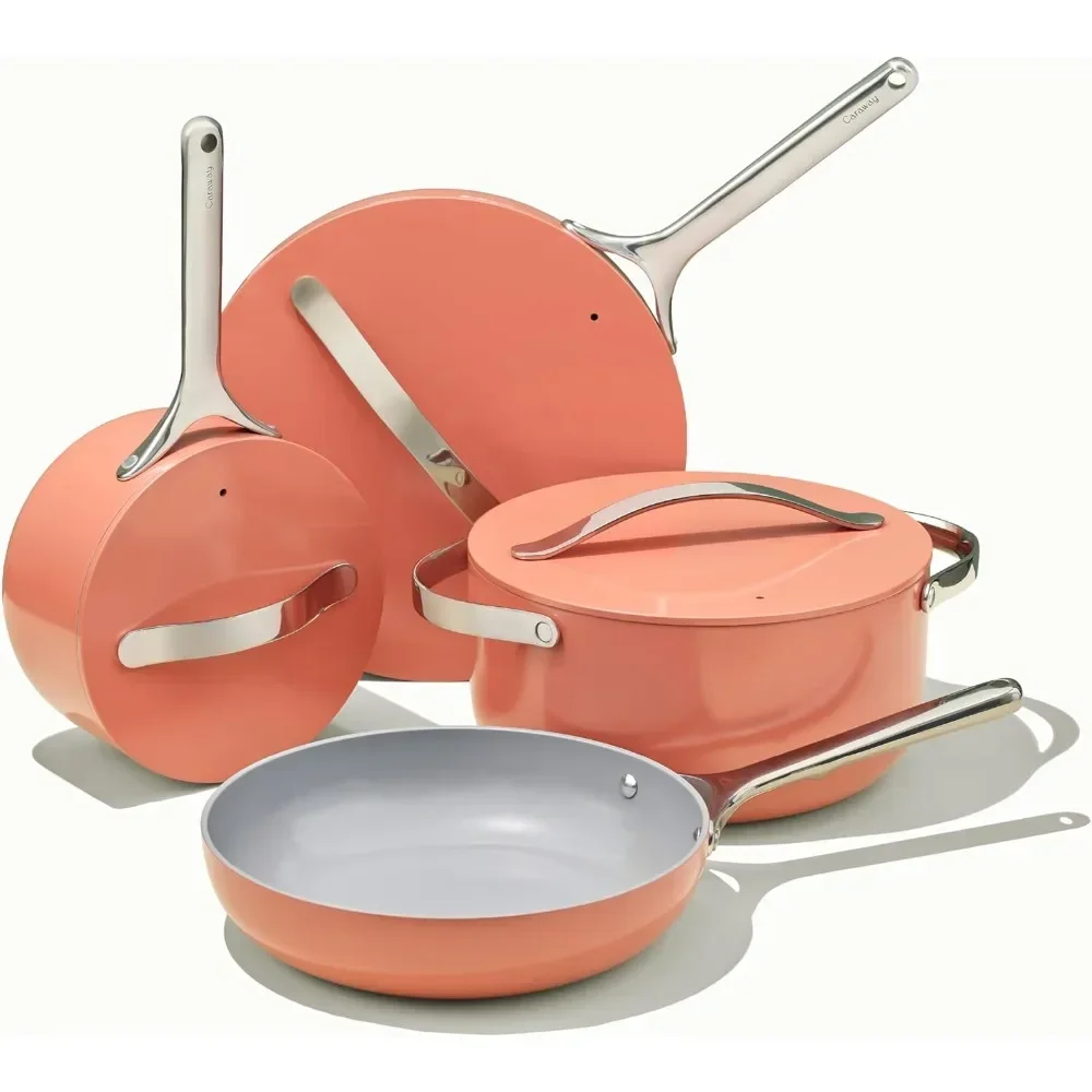 Nonstick Ceramic Cookware Set Pots, Pans, Lids and Kitchen Storage - Oven Safe & Compatible with All Stovetops