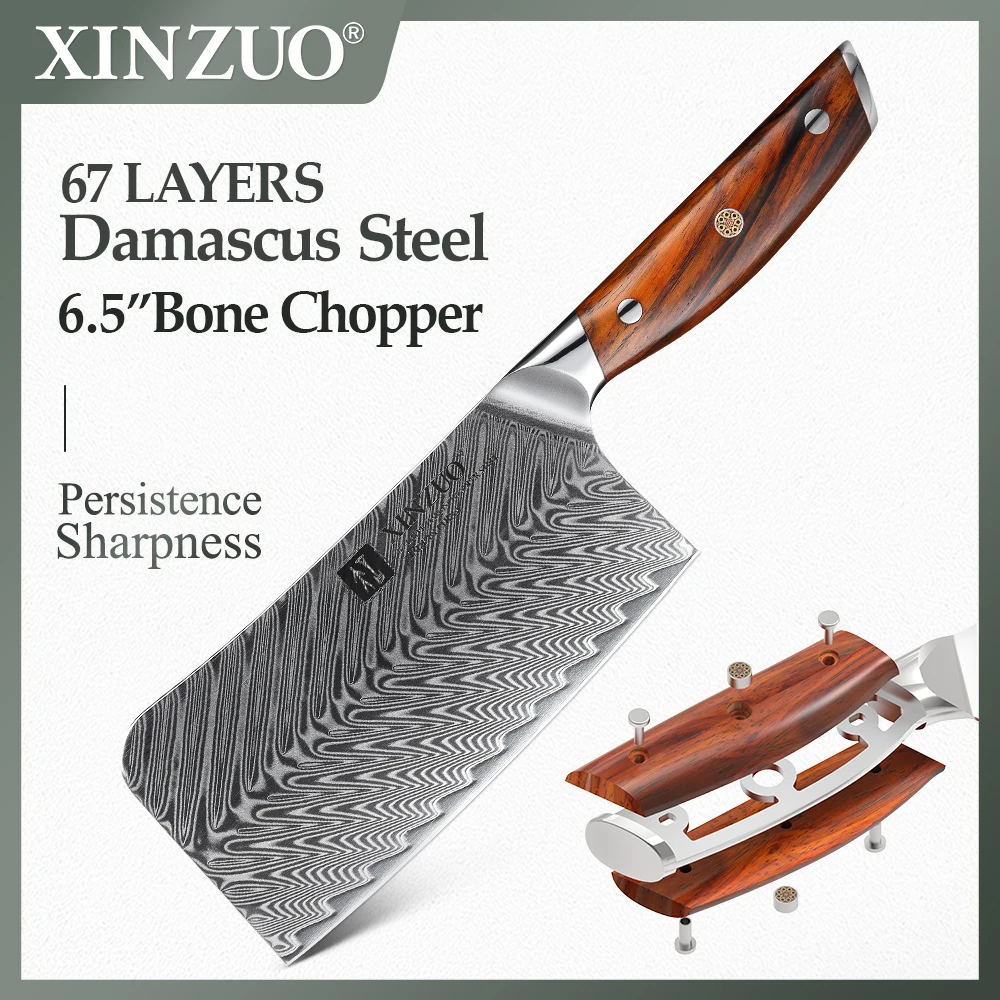 XINZUO 6.5 Inches Bone Chopper Knife Japanese Damascus Steel Chinese Kitchen Knife Professional Bone Cleaver Knife Accessaories