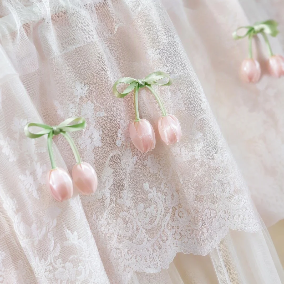 Pastoral embroidery flower lace window screen curtain coffee curtain short curtain semi-curtain gauze curtain restaurant