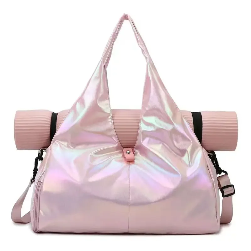 Fashion Pearlescent Colour Fitness Gym Bags Women Yoga Mat Bag Wet Dry Handbags Large Waterproof Multifunction Travel Duffle Bag