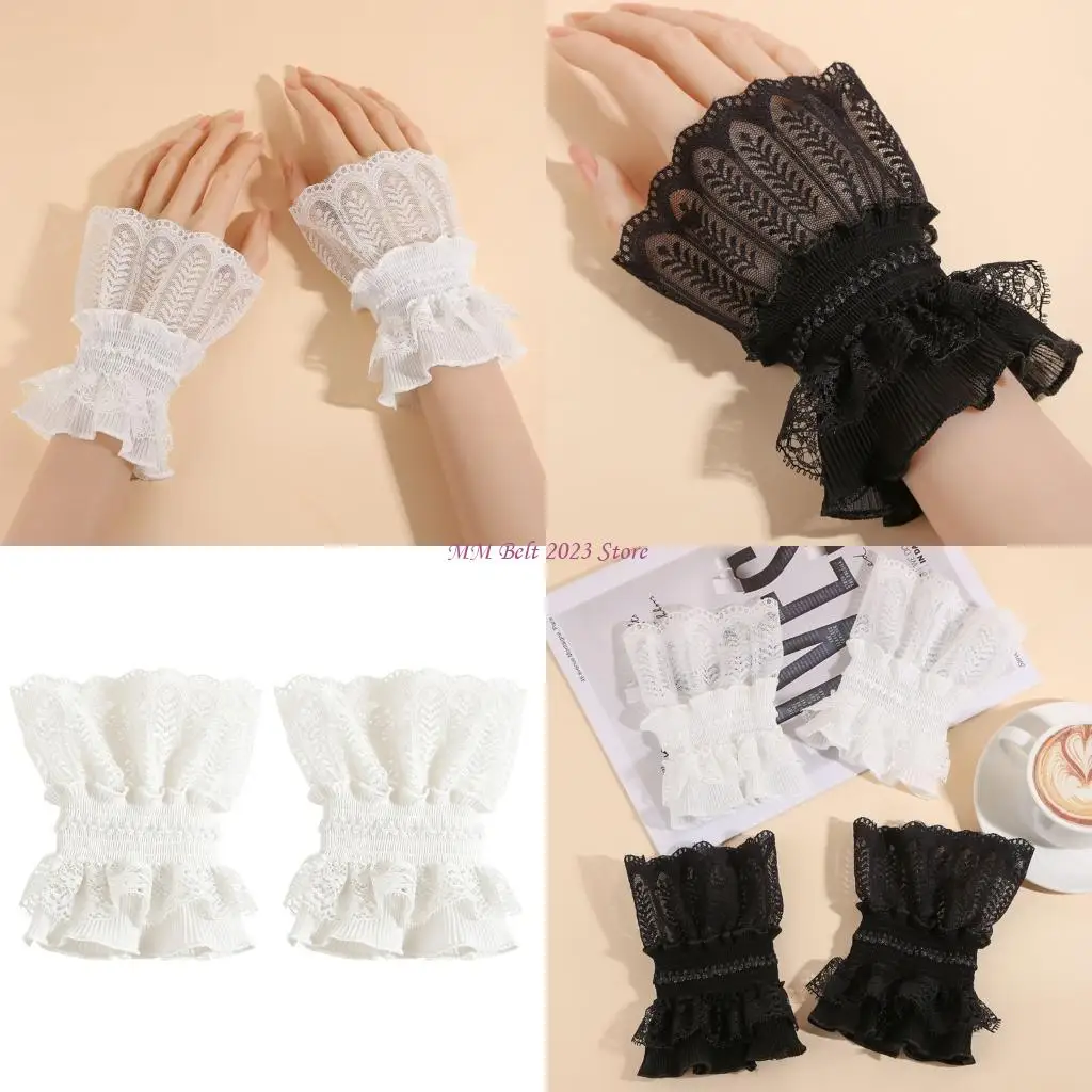 49ME Lace Fingerless Gloves Elegant And Breathable Wrist Cuffs For Warm Weather