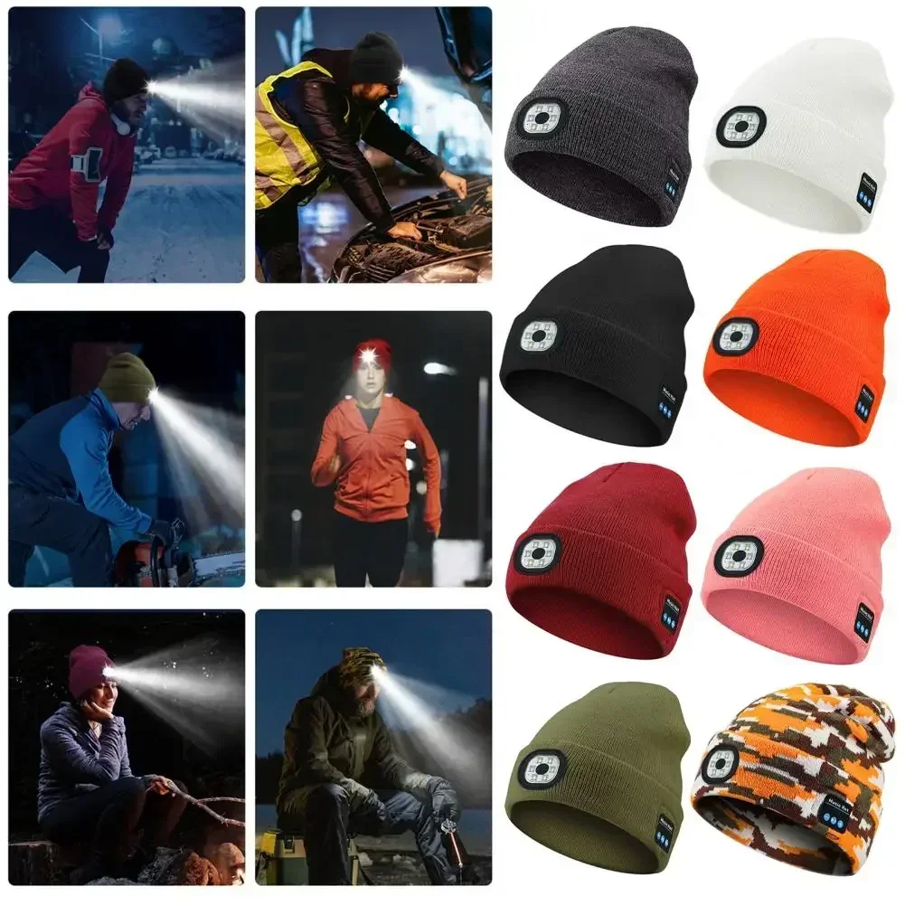 Hands-free Beanie Rechargeable Bluetooth Led Hat Headset Bright Wireless Music Headphone Player Winter Warm Cap Night Jogging