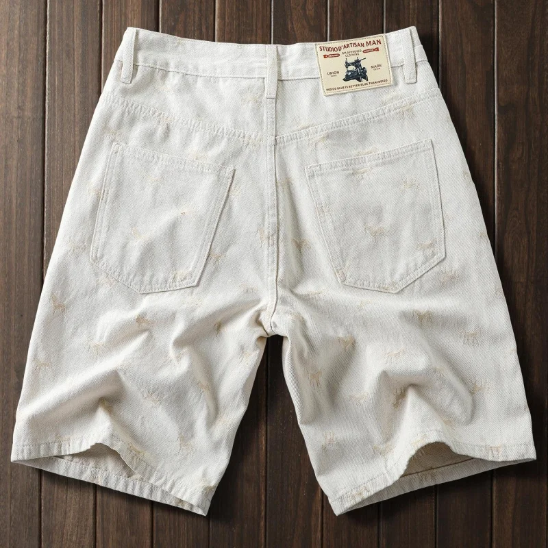 Men's Summer Lightweight Thin Denim Shorts in Off-White Color 2026 New Soft Stretch Fabric Elastic Clean Straight Cut Versatile