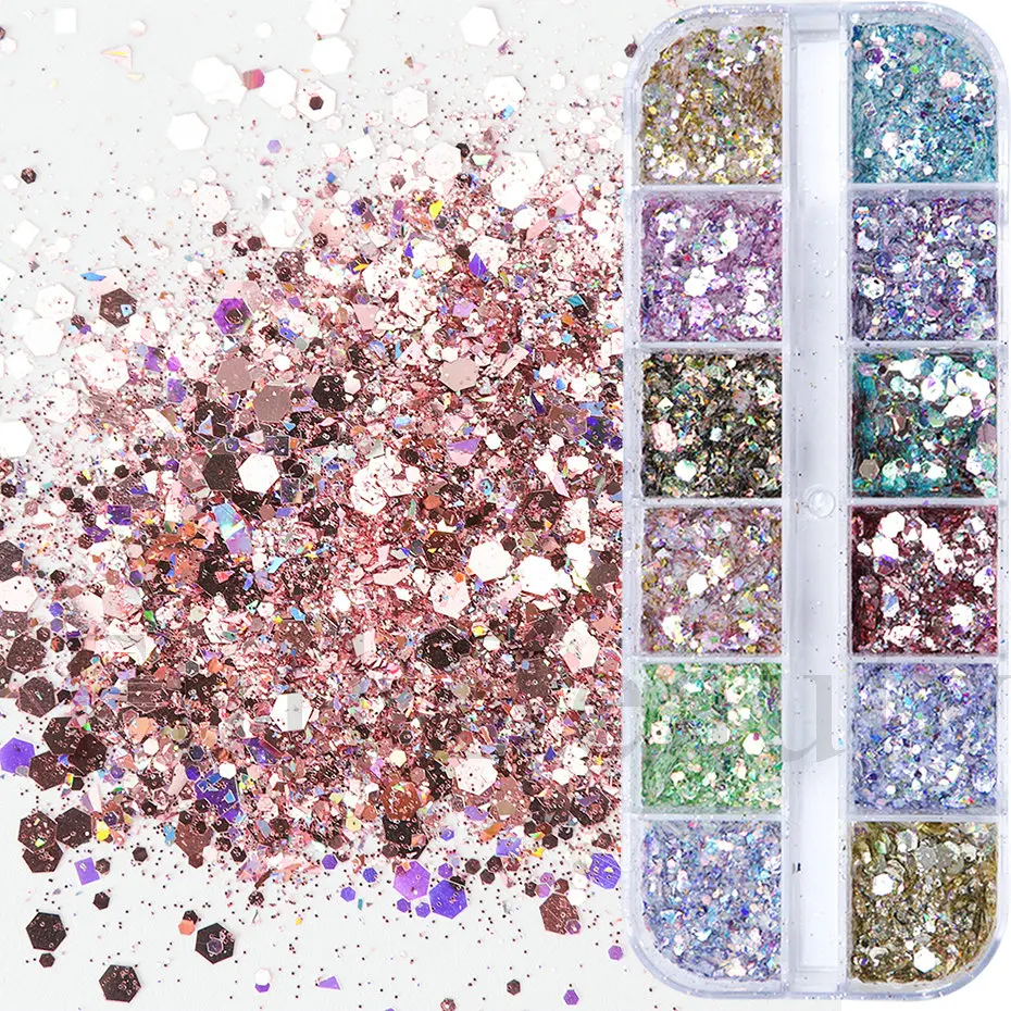 1Box Mermad Iridescent Nail Art Glitter Sequins Holographic Hexagon Flake Powder Paillette Gel Polish Decorations For Nails M3DJ