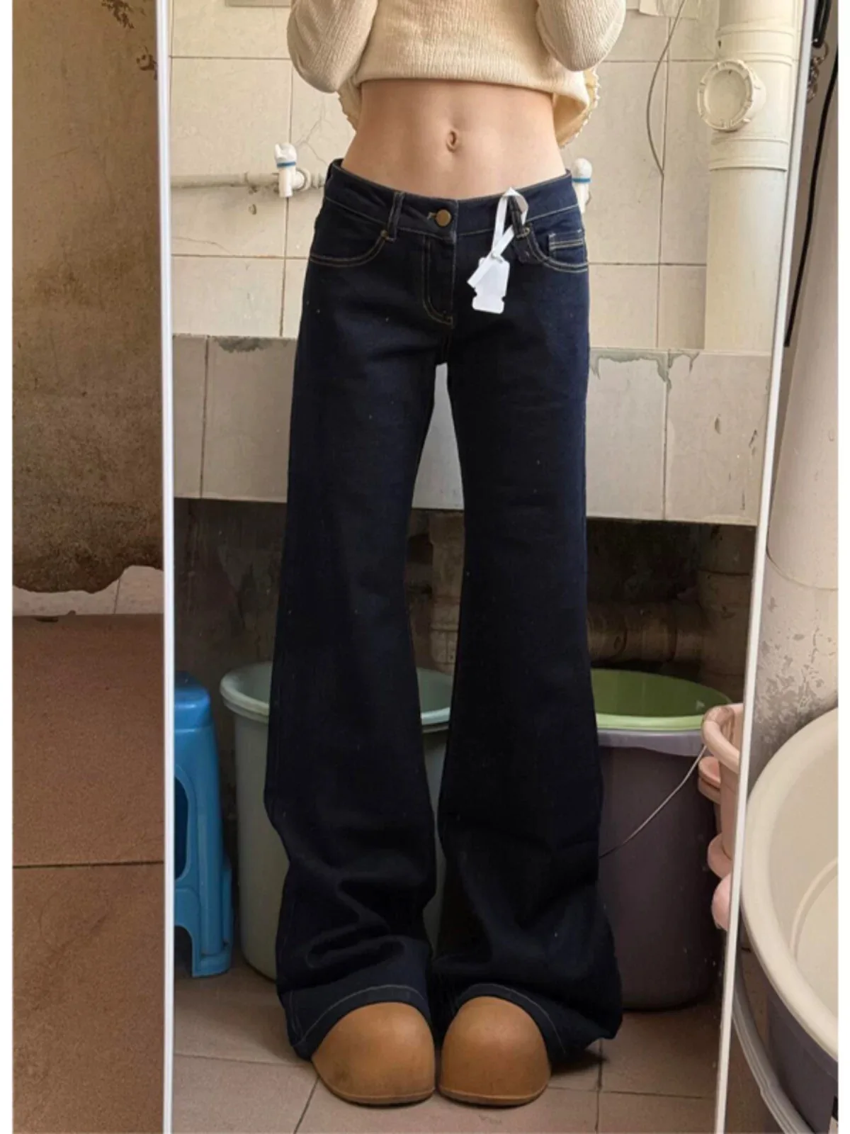 Y2K American Retro Jeans Women Micro Flared Low Waist Horseshoe Pants Loose Non Stick Leg Spring Casual Denim Trousers