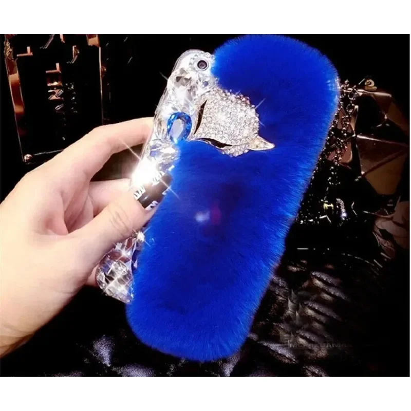 Luxury Rhinestone Cell Phone Case for Xiaomi, Rabbit Fur, Diamond, Fox, for Redmi 12, 13Pro, Note 13pro 5G,11,10, Note12pro plus