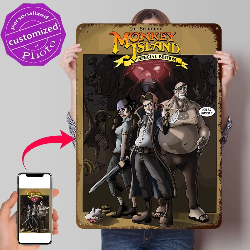 The Secret of Monkey Island Personalized 3D Textured Metal Poster Wall Art Tinplate Sign for Vintage Decor Room Home Decorations