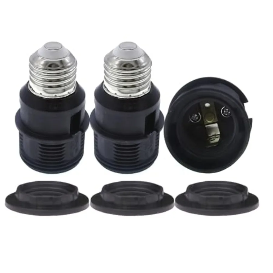 E26 to E26 Socket Extender, 7.4cm/2.91 inches E27/E26 Light Socket Extension, Thread Lamp Holder Adapter with Shade Rings Black