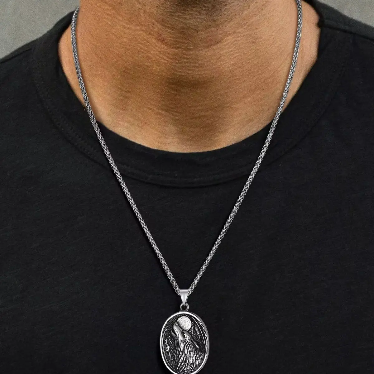 ChainsPro 316L Stainless Steel Man Necklaces Norse Viking Runes Odin Wolf Compass Hammer Symbol Pendant Mythology Jewlery Gift
